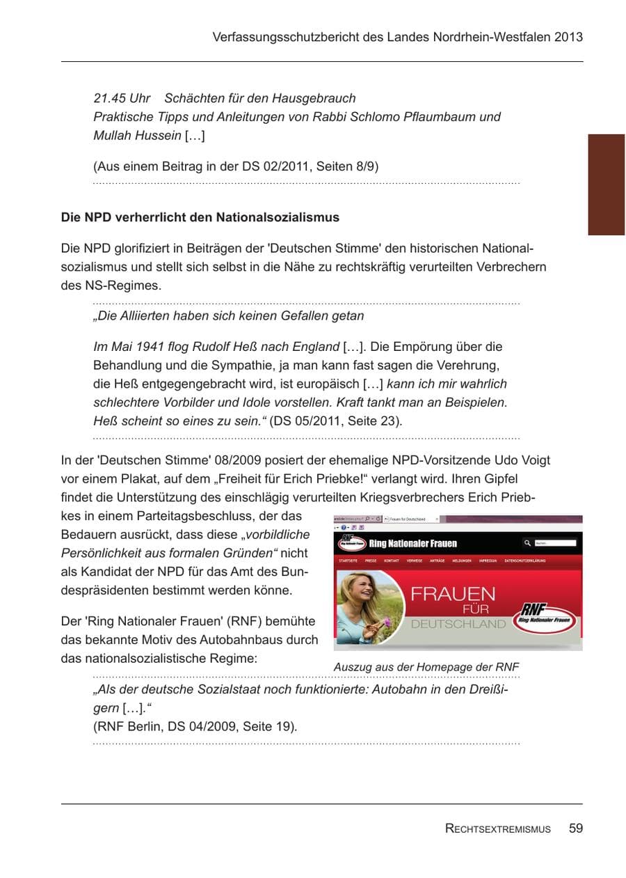 Seite 61 des Verfassungsschutzbericht 2013 Nordrhein-Westfalen
