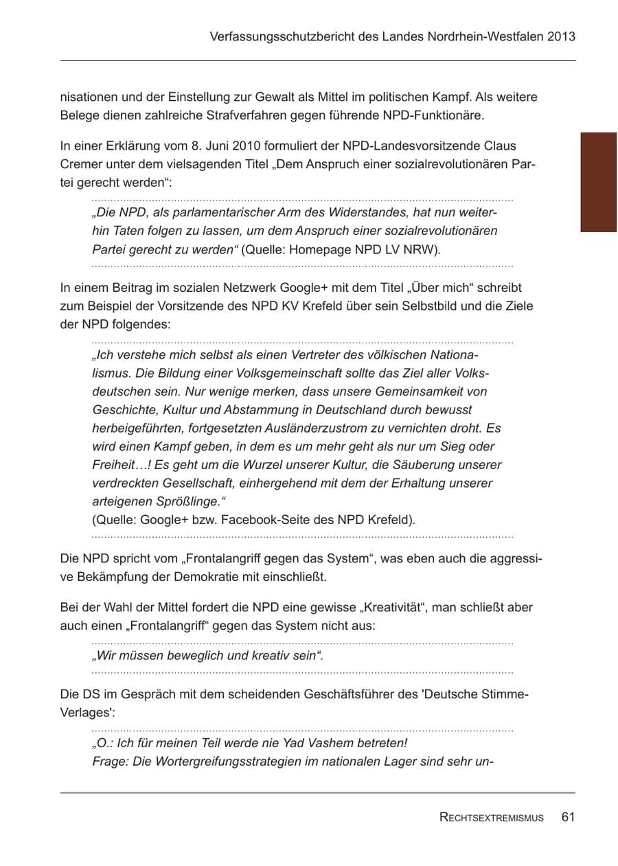Seite 63 des Verfassungsschutzbericht 2013 Nordrhein-Westfalen