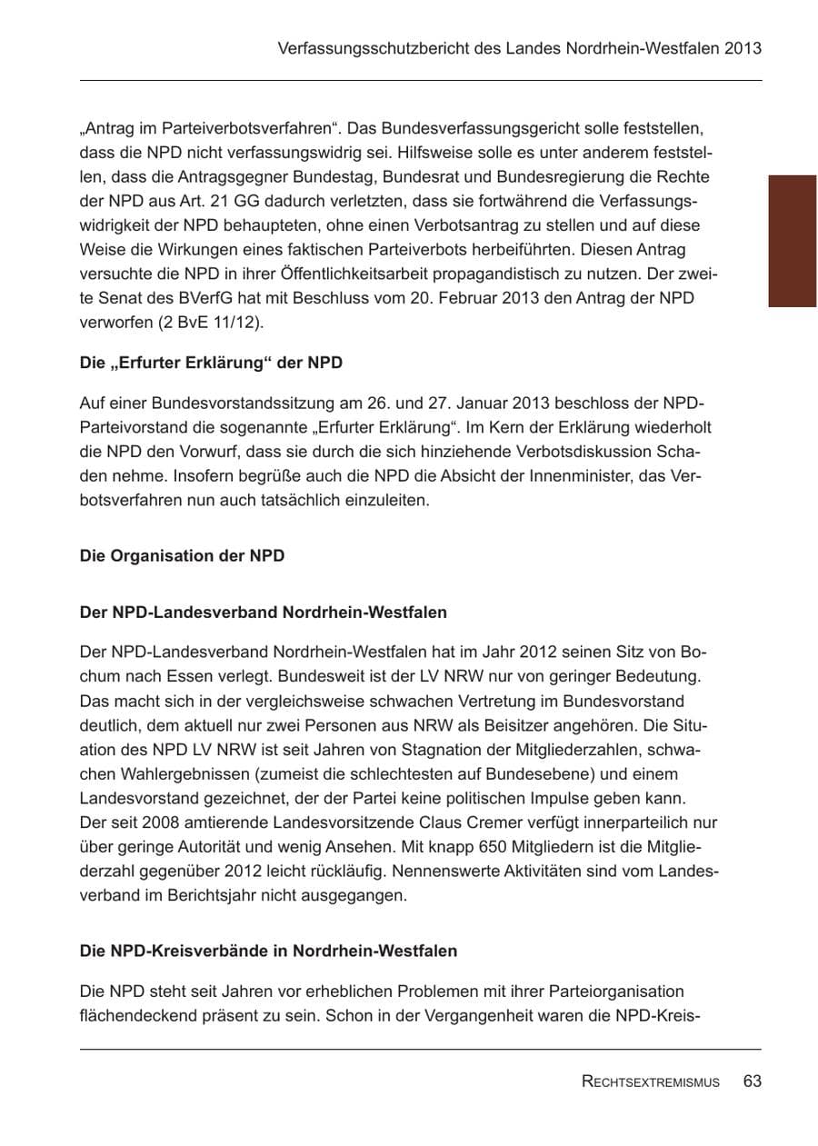 Seite 65 des Verfassungsschutzbericht 2013 Nordrhein-Westfalen