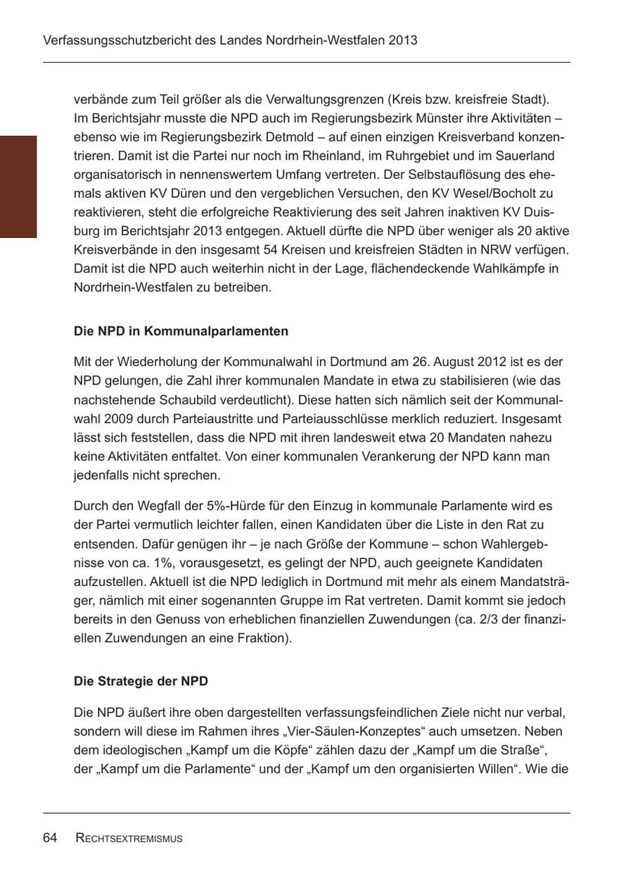 Seite 66 des Verfassungsschutzbericht 2013 Nordrhein-Westfalen