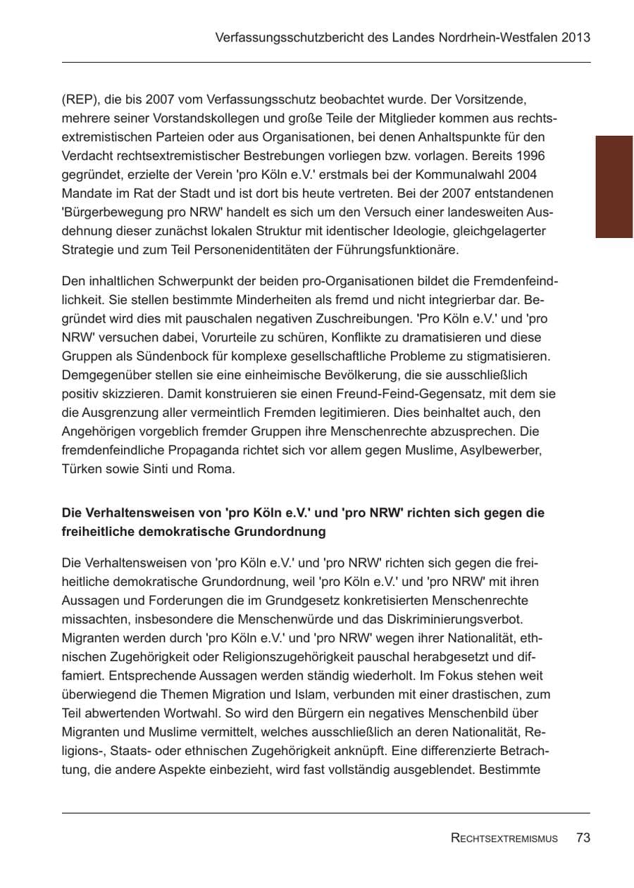 Seite 75 des Verfassungsschutzbericht 2013 Nordrhein-Westfalen