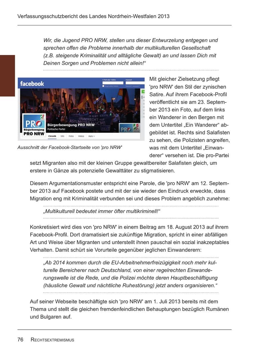 Seite 78 des Verfassungsschutzbericht 2013 Nordrhein-Westfalen