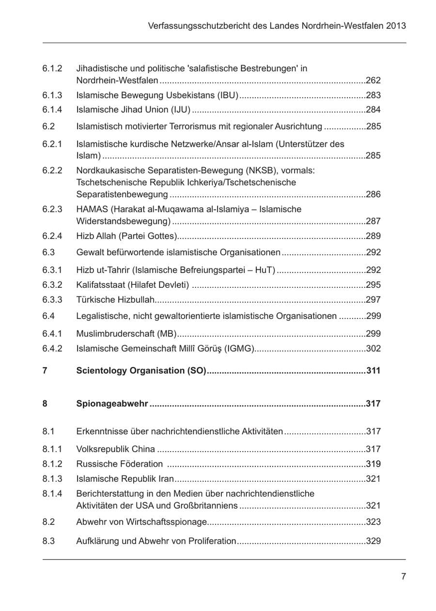 Seite 9 des Verfassungsschutzbericht 2013 Nordrhein-Westfalen