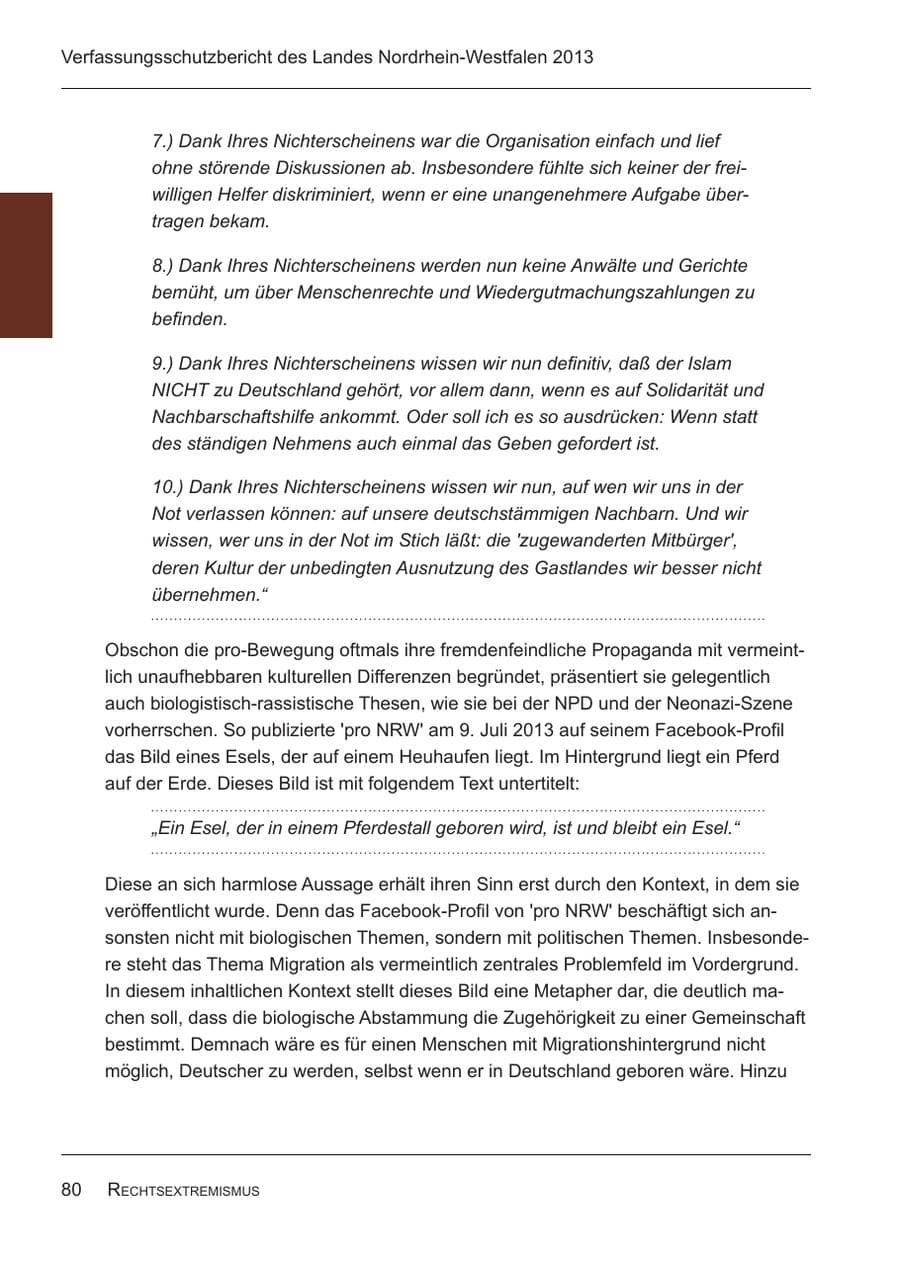 Seite 82 des Verfassungsschutzbericht 2013 Nordrhein-Westfalen