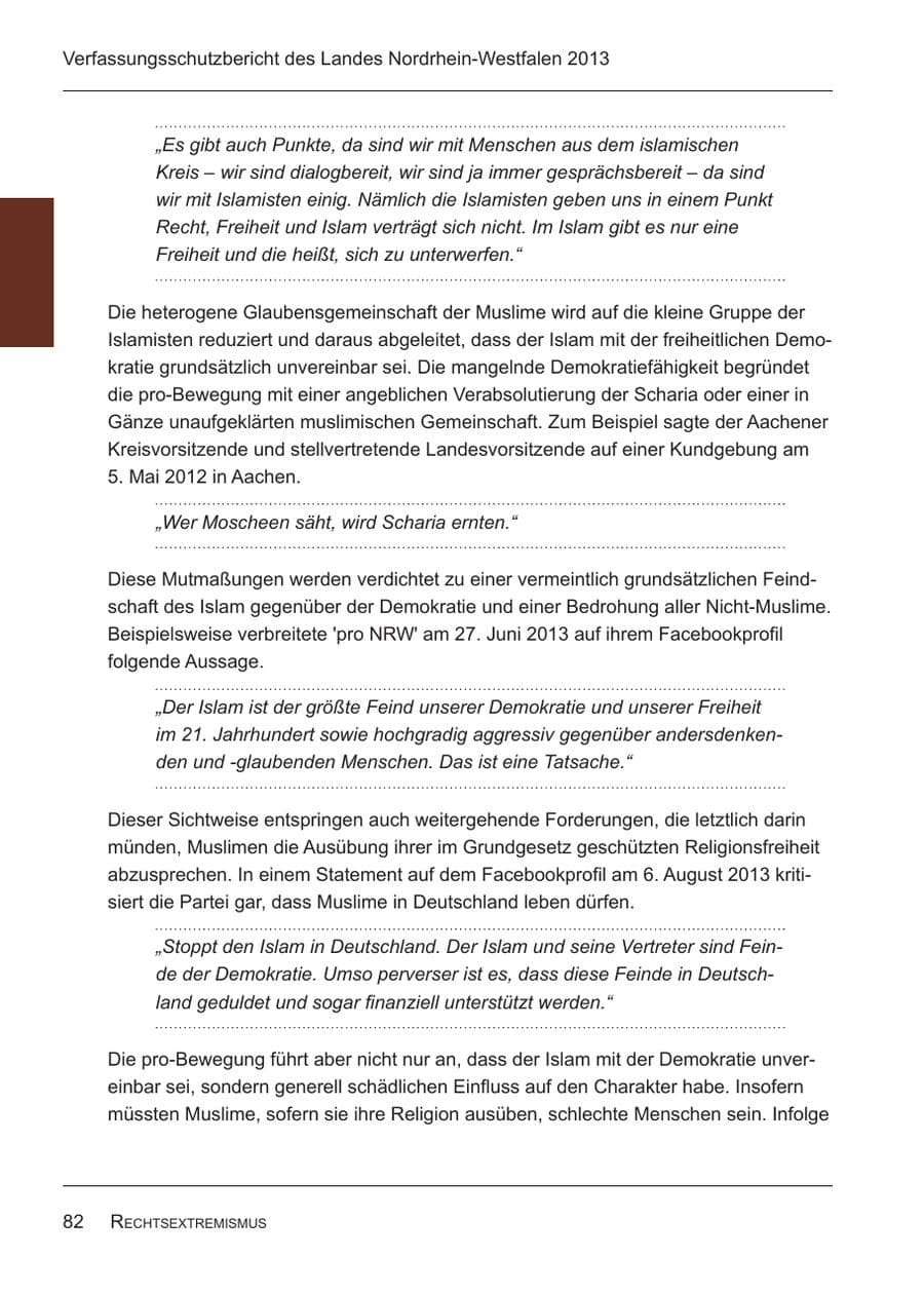 Seite 84 des Verfassungsschutzbericht 2013 Nordrhein-Westfalen