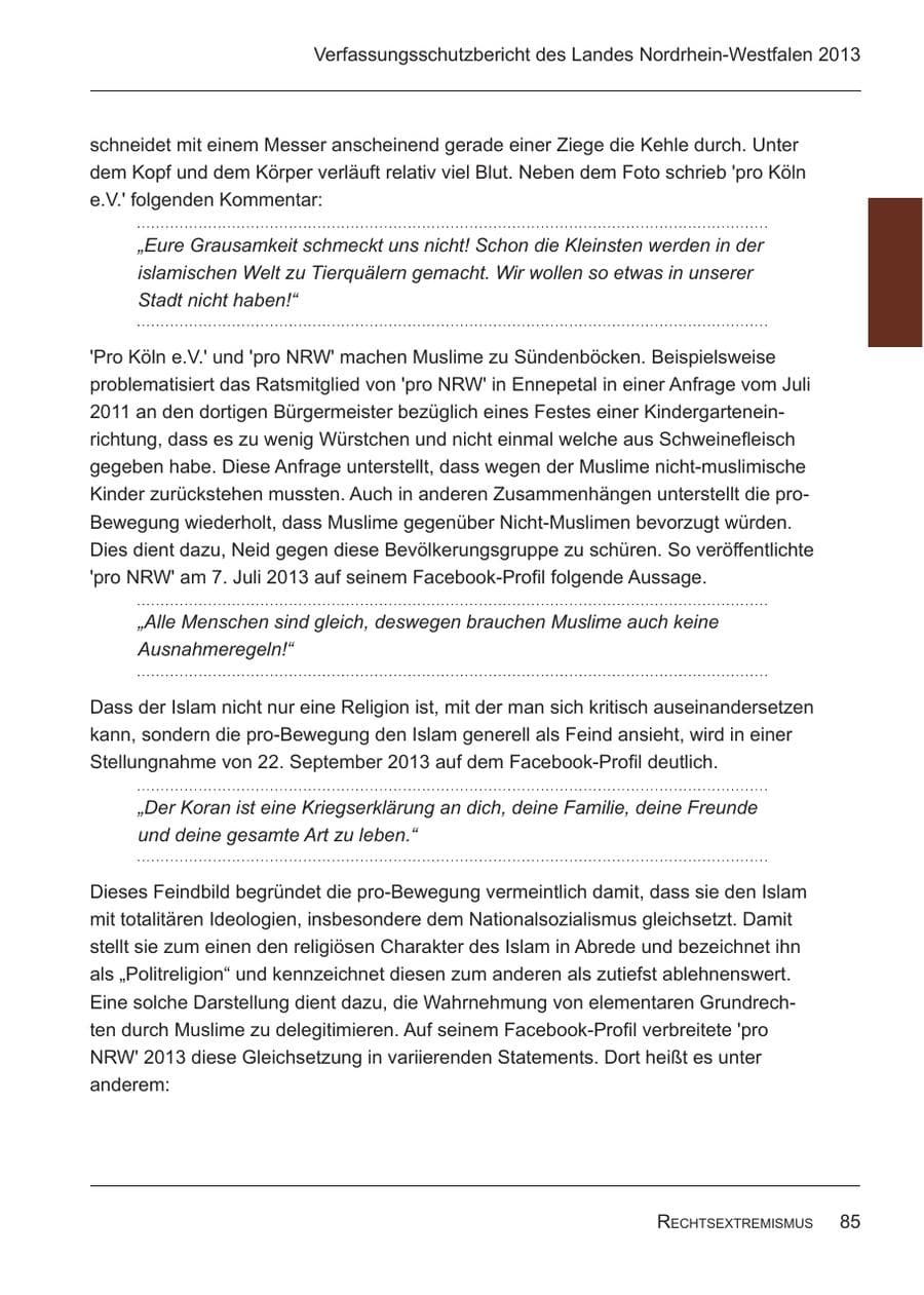 Seite 87 des Verfassungsschutzbericht 2013 Nordrhein-Westfalen