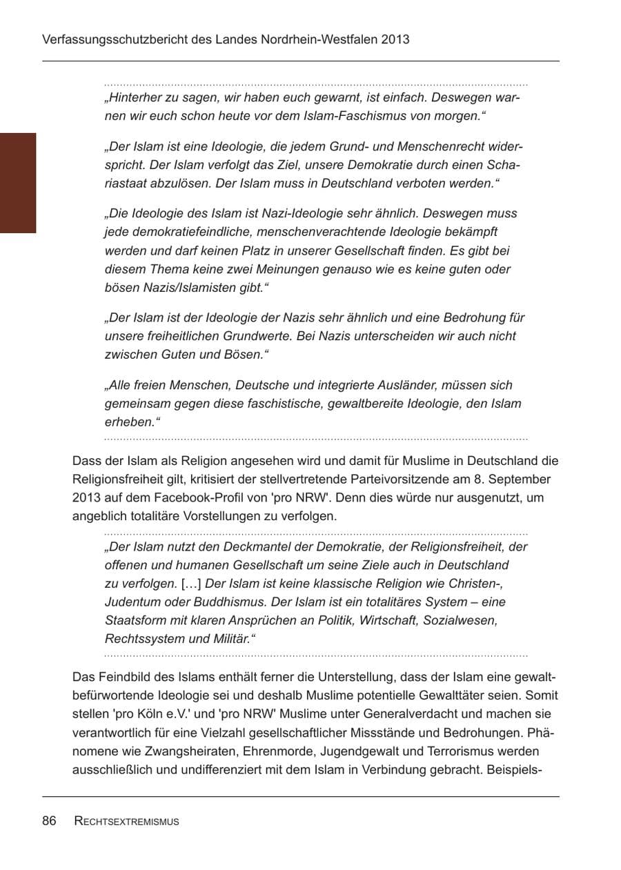 Seite 88 des Verfassungsschutzbericht 2013 Nordrhein-Westfalen