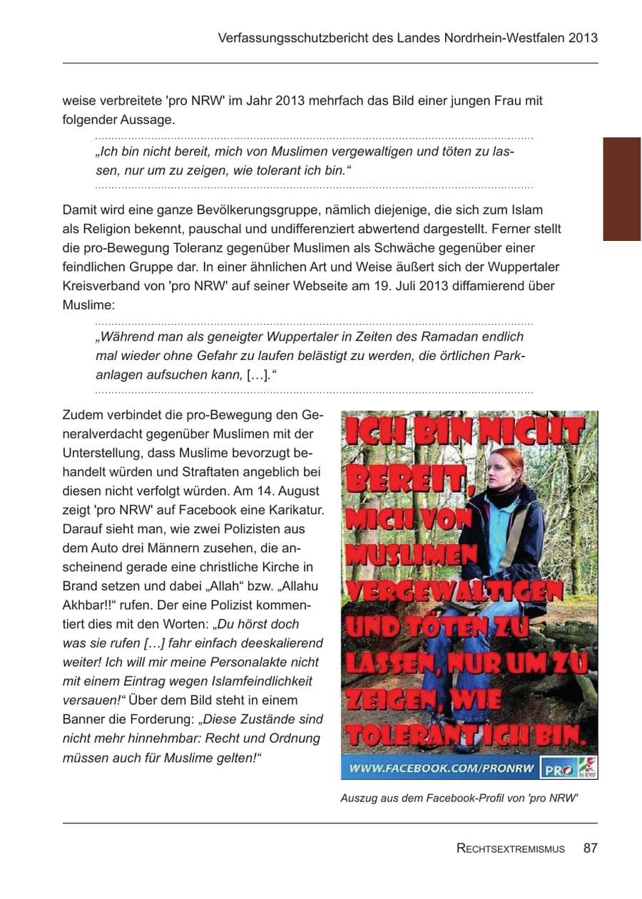 Seite 89 des Verfassungsschutzbericht 2013 Nordrhein-Westfalen