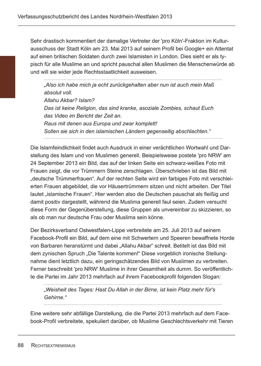 Seite 90 des Verfassungsschutzbericht 2013 Nordrhein-Westfalen