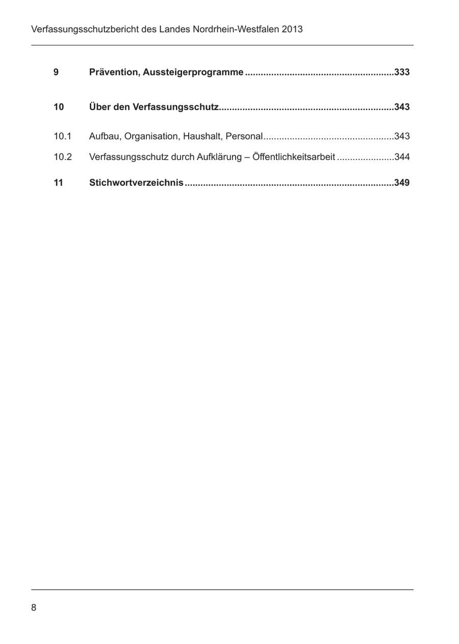 Seite 10 des Verfassungsschutzbericht 2013 Nordrhein-Westfalen