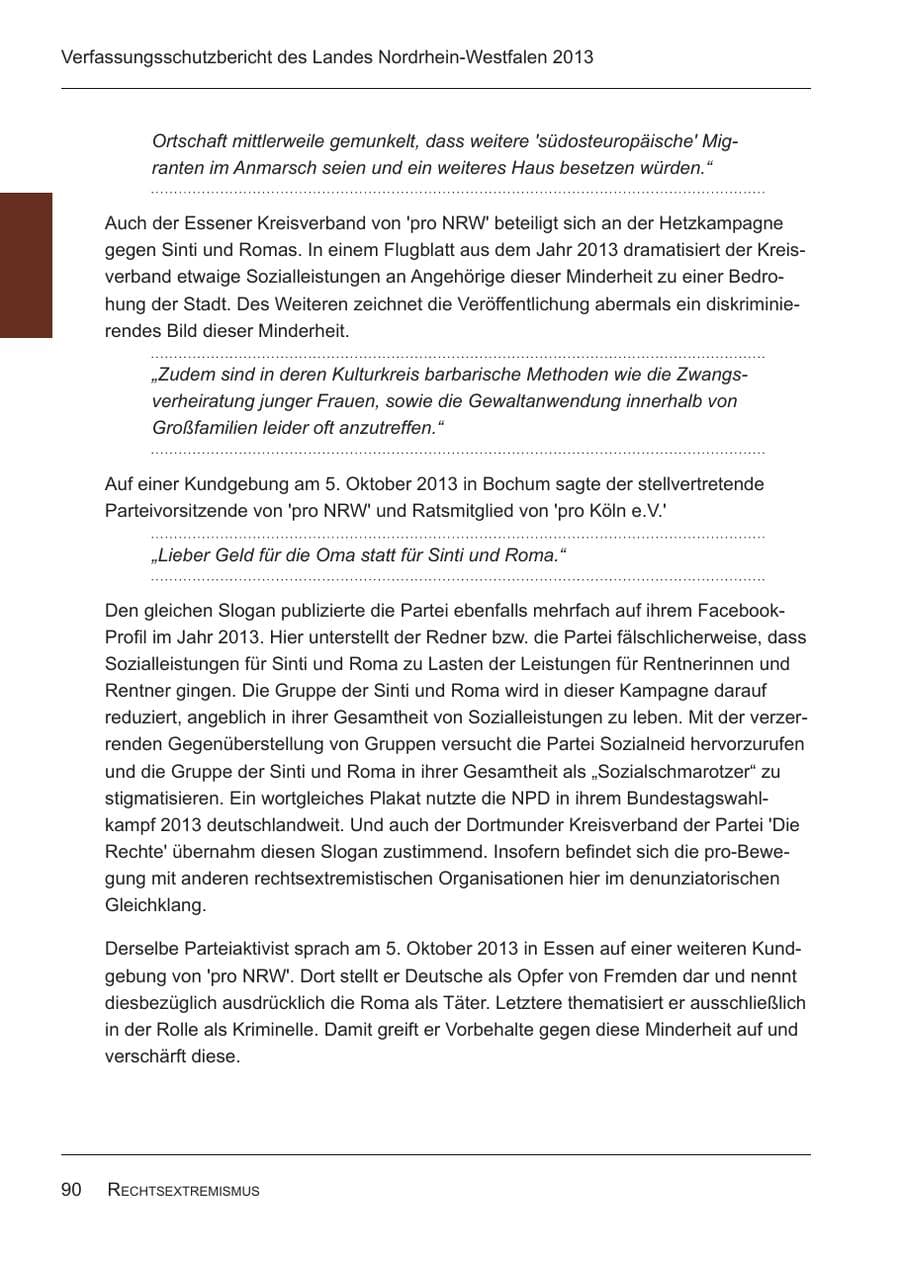 Seite 92 des Verfassungsschutzbericht 2013 Nordrhein-Westfalen