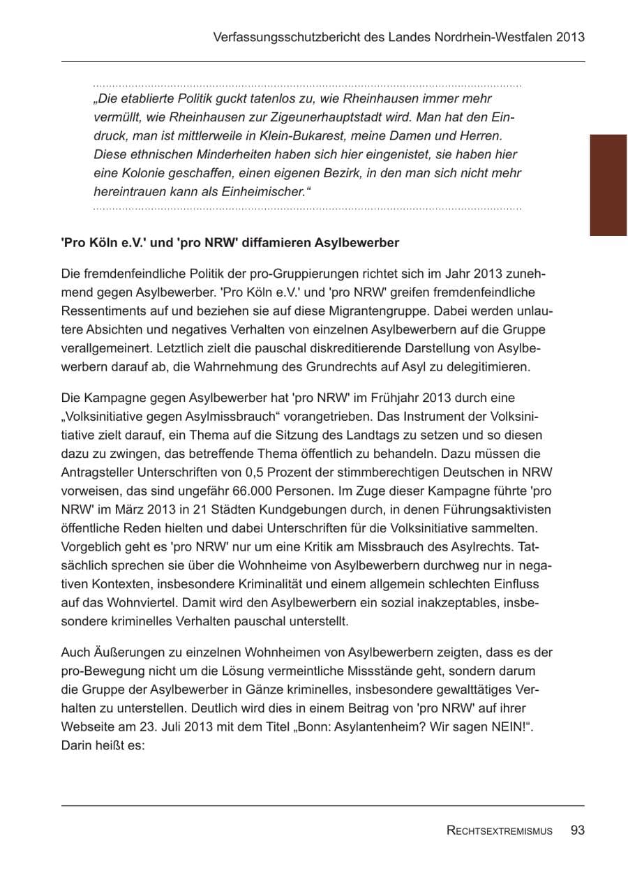 Seite 95 des Verfassungsschutzbericht 2013 Nordrhein-Westfalen