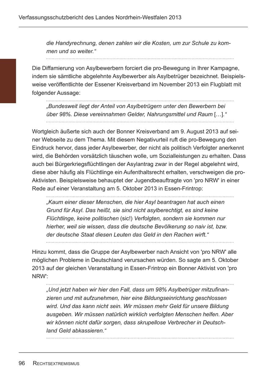 Seite 98 des Verfassungsschutzbericht 2013 Nordrhein-Westfalen
