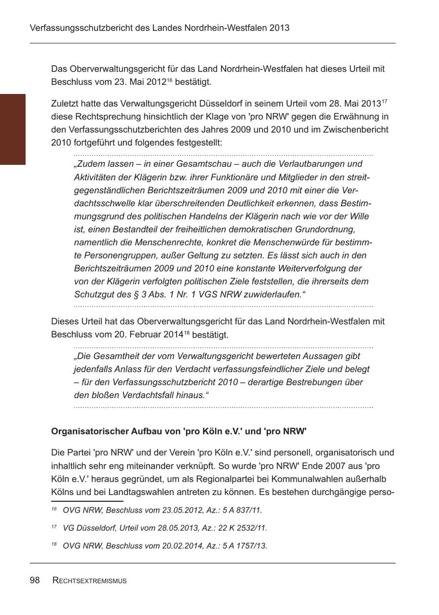 Seite 100 des Verfassungsschutzbericht 2013 Nordrhein-Westfalen
