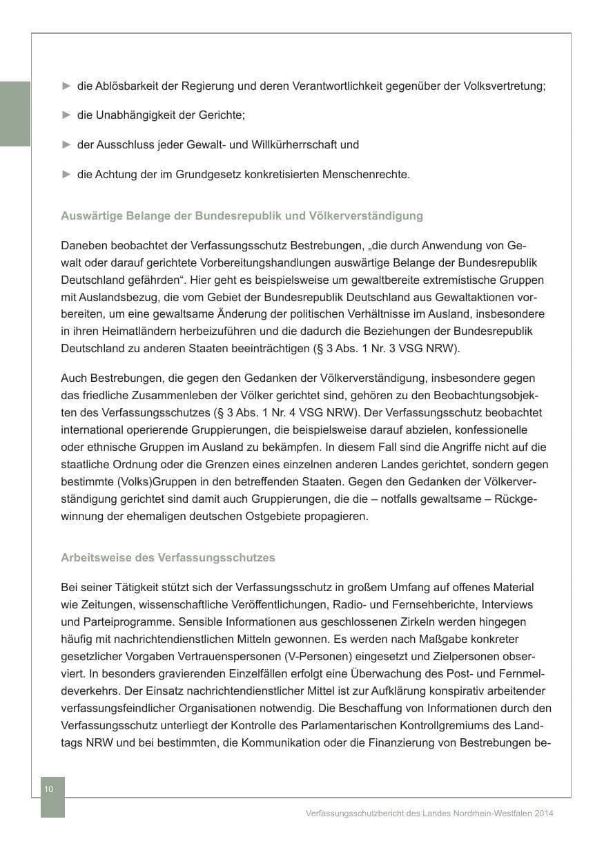 Seite 11 des Verfassungsschutzbericht 2014 Nordrhein-Westfalen