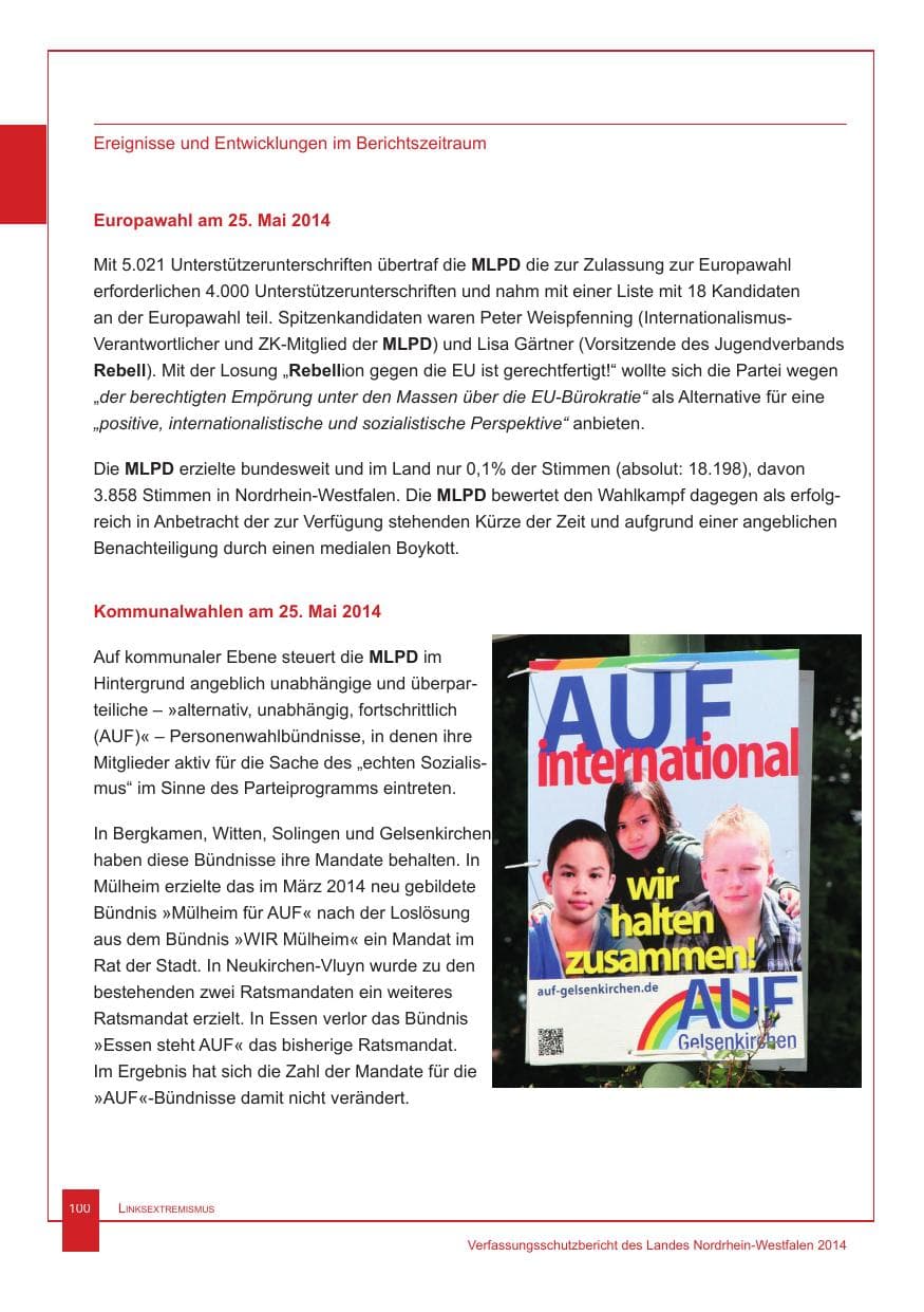Seite 101 des Verfassungsschutzbericht 2014 Nordrhein-Westfalen
