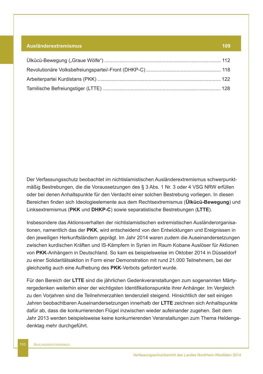 Seite 111 des Verfassungsschutzbericht 2014 Nordrhein-Westfalen