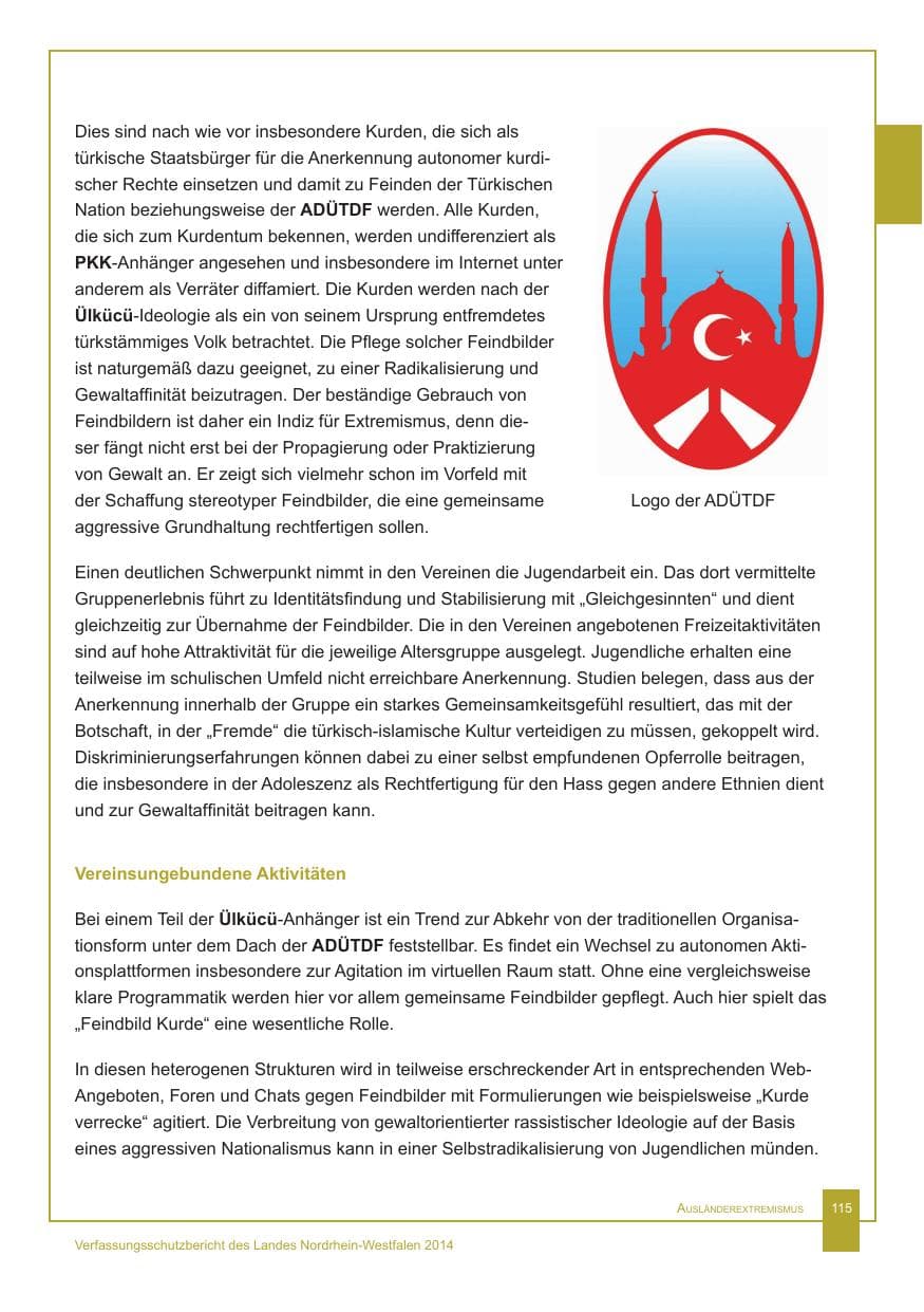 Seite 116 des Verfassungsschutzbericht 2014 Nordrhein-Westfalen