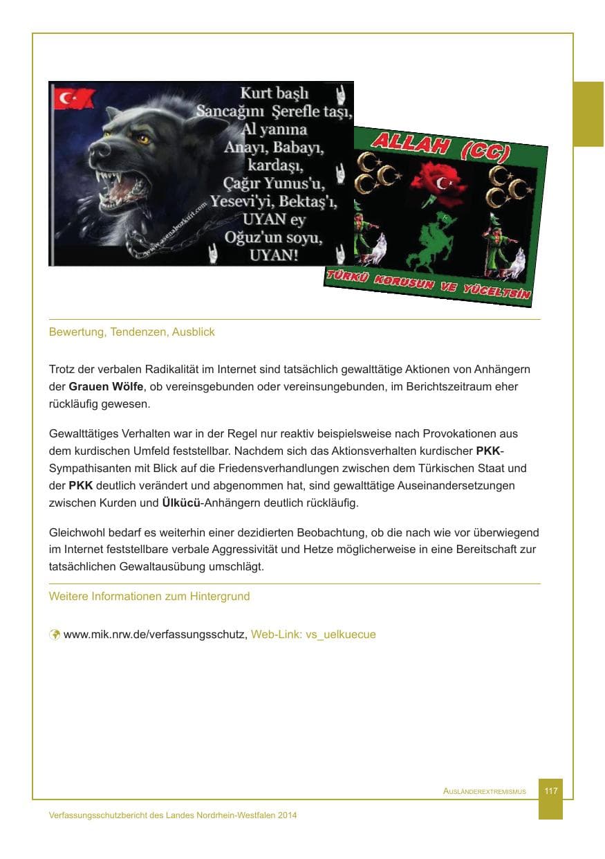 Seite 118 des Verfassungsschutzbericht 2014 Nordrhein-Westfalen