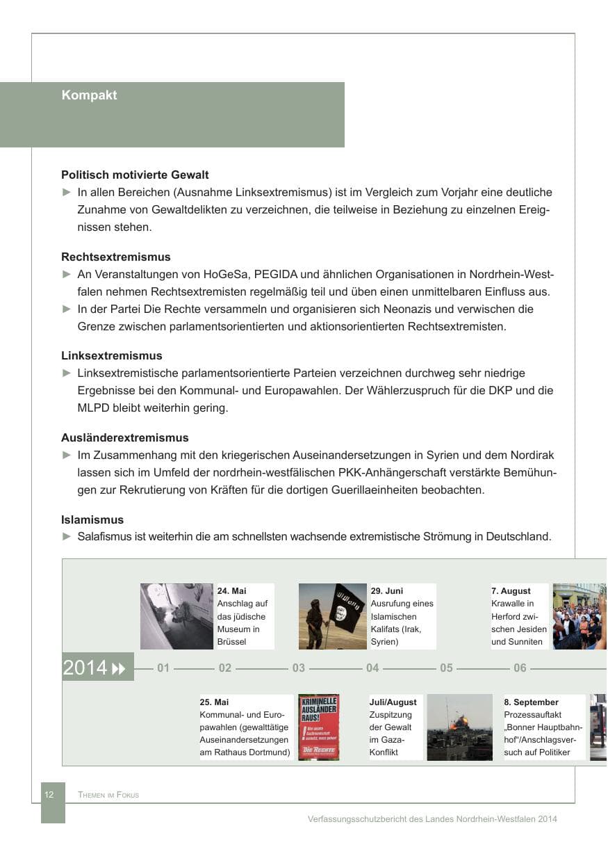 Seite 13 des Verfassungsschutzbericht 2014 Nordrhein-Westfalen