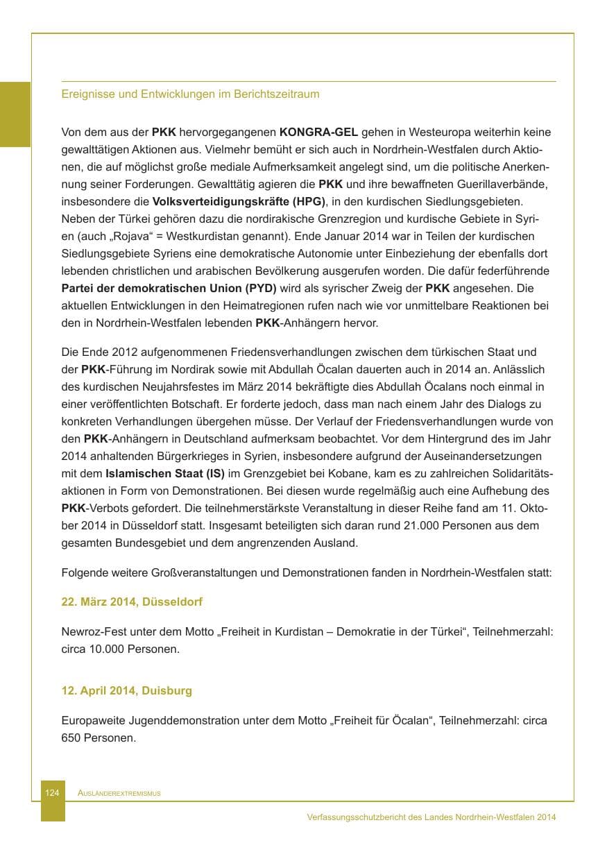 Seite 125 des Verfassungsschutzbericht 2014 Nordrhein-Westfalen