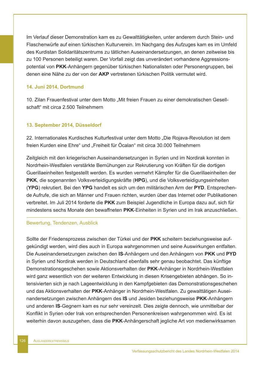 Seite 127 des Verfassungsschutzbericht 2014 Nordrhein-Westfalen