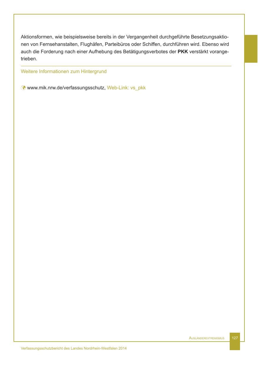Seite 128 des Verfassungsschutzbericht 2014 Nordrhein-Westfalen