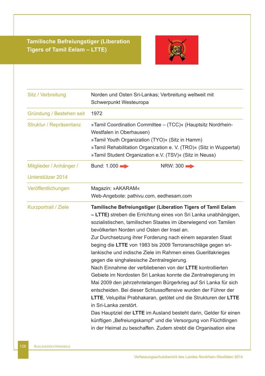Seite 129 des Verfassungsschutzbericht 2014 Nordrhein-Westfalen