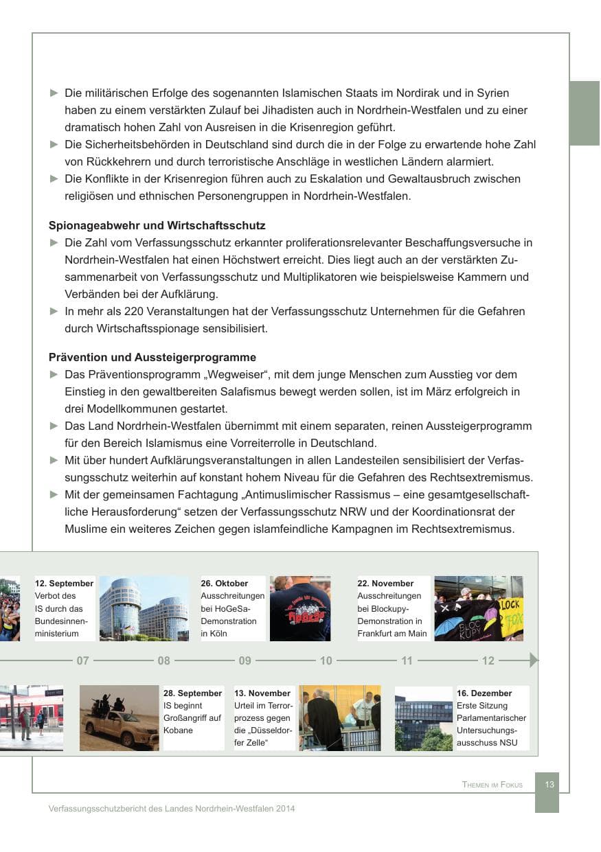Seite 14 des Verfassungsschutzbericht 2014 Nordrhein-Westfalen