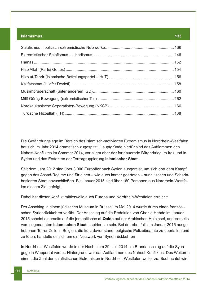 Seite 135 des Verfassungsschutzbericht 2014 Nordrhein-Westfalen