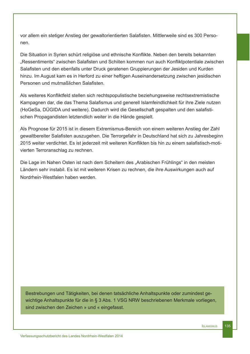 Seite 136 des Verfassungsschutzbericht 2014 Nordrhein-Westfalen