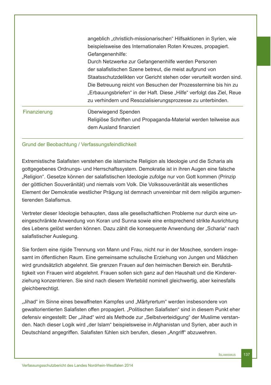 Seite 138 des Verfassungsschutzbericht 2014 Nordrhein-Westfalen
