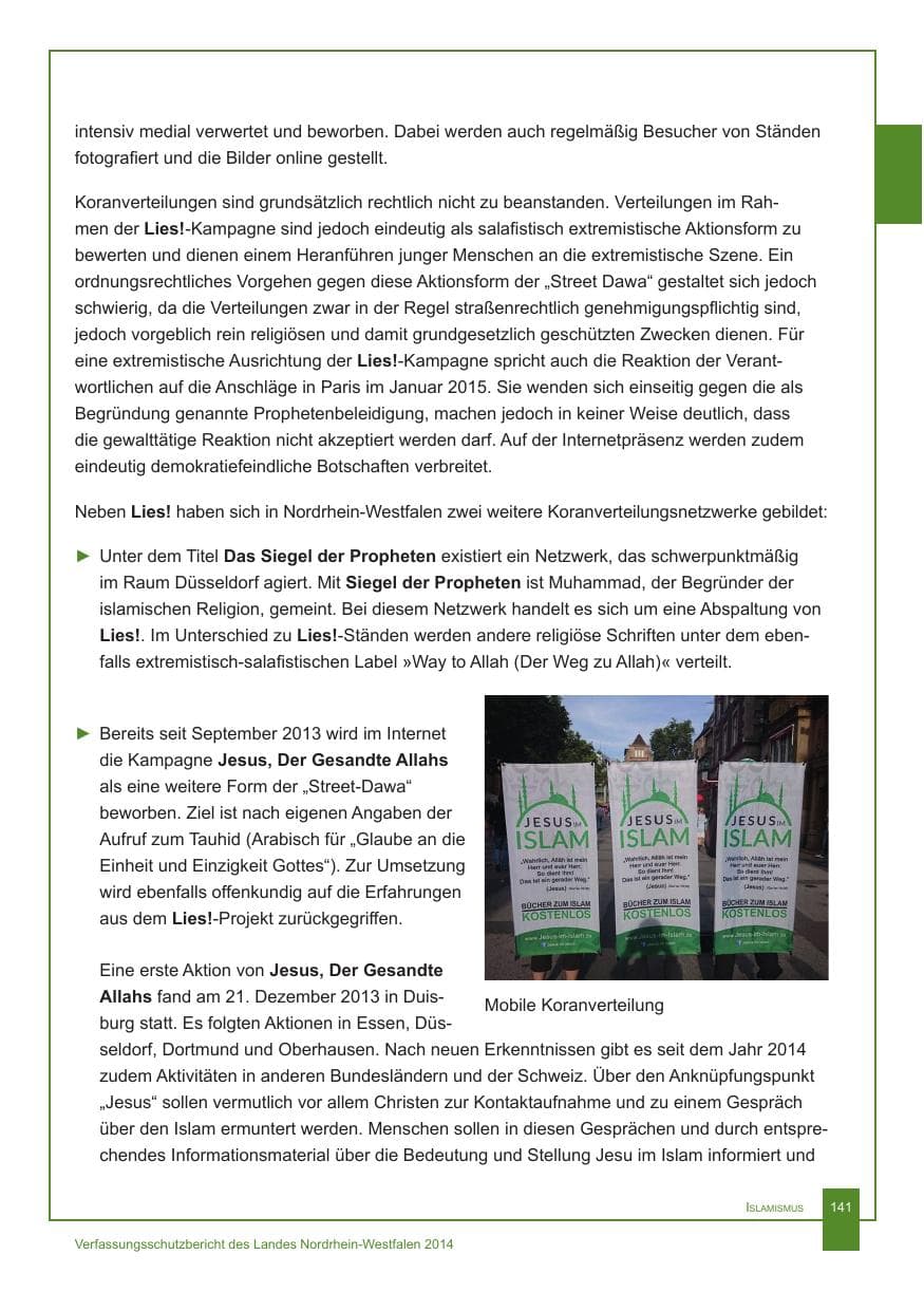 Seite 142 des Verfassungsschutzbericht 2014 Nordrhein-Westfalen