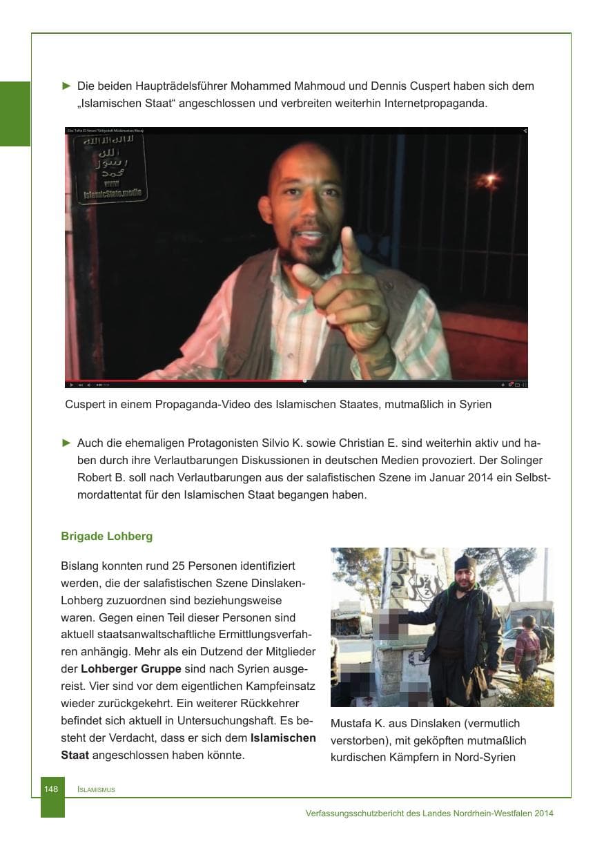 Seite 149 des Verfassungsschutzbericht 2014 Nordrhein-Westfalen