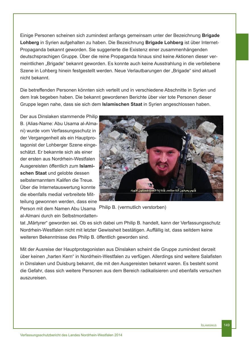 Seite 150 des Verfassungsschutzbericht 2014 Nordrhein-Westfalen