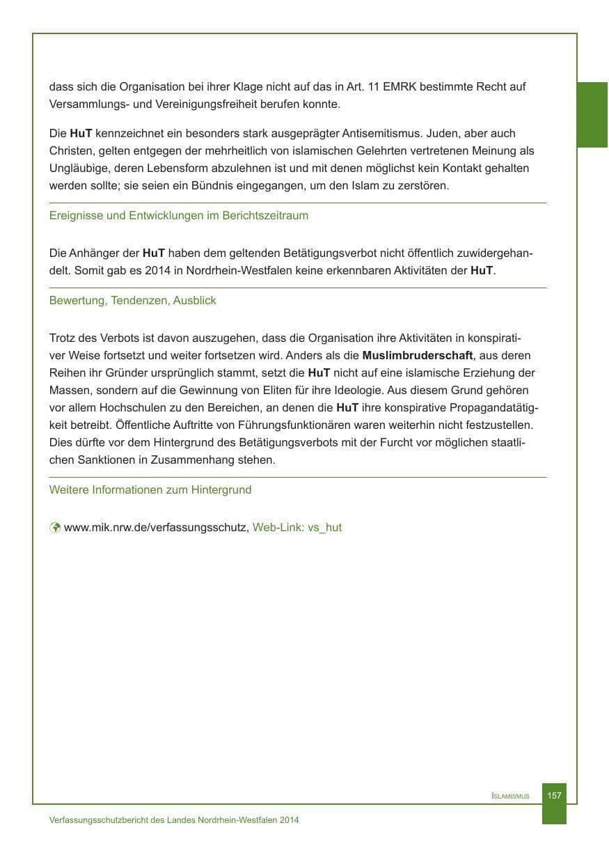 Seite 158 des Verfassungsschutzbericht 2014 Nordrhein-Westfalen