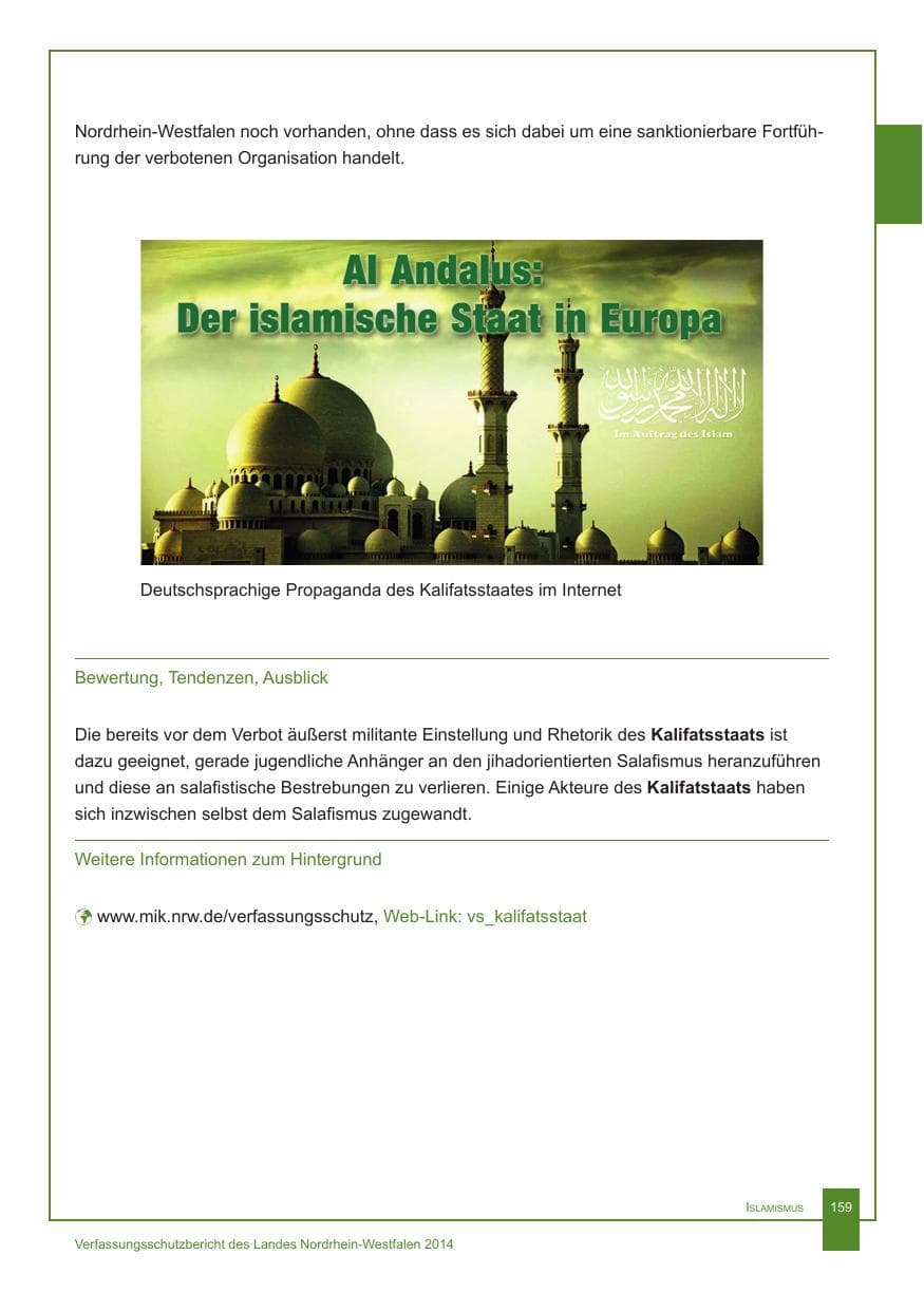 Seite 160 des Verfassungsschutzbericht 2014 Nordrhein-Westfalen