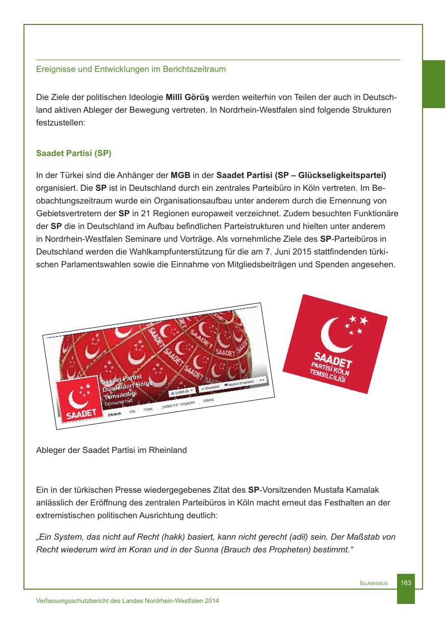 Seite 164 des Verfassungsschutzbericht 2014 Nordrhein-Westfalen
