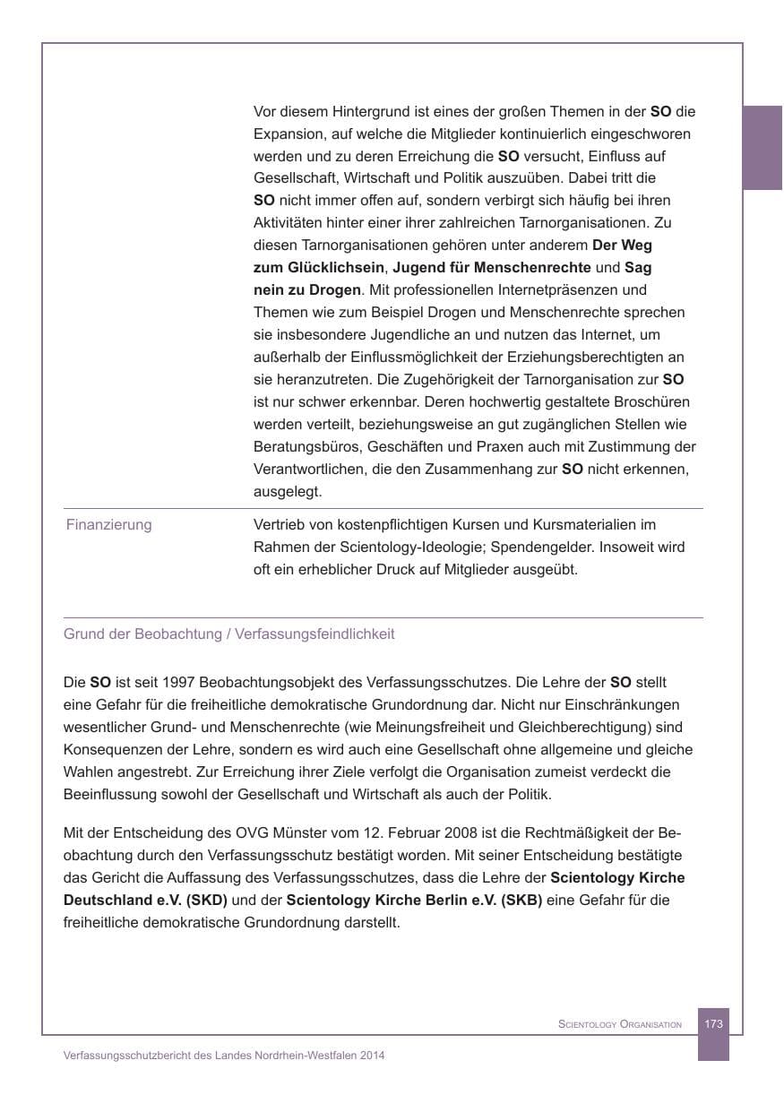 Seite 174 des Verfassungsschutzbericht 2014 Nordrhein-Westfalen