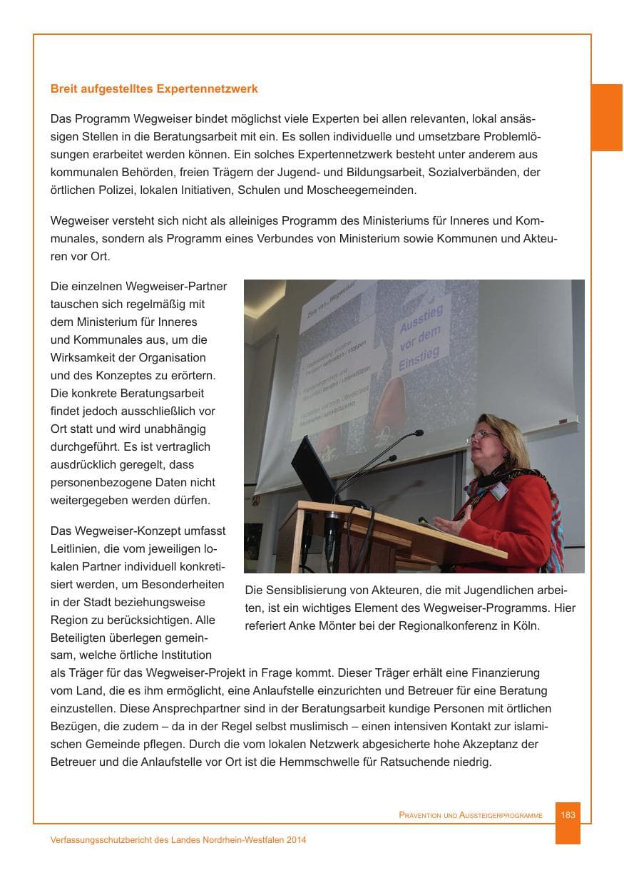 Seite 184 des Verfassungsschutzbericht 2014 Nordrhein-Westfalen