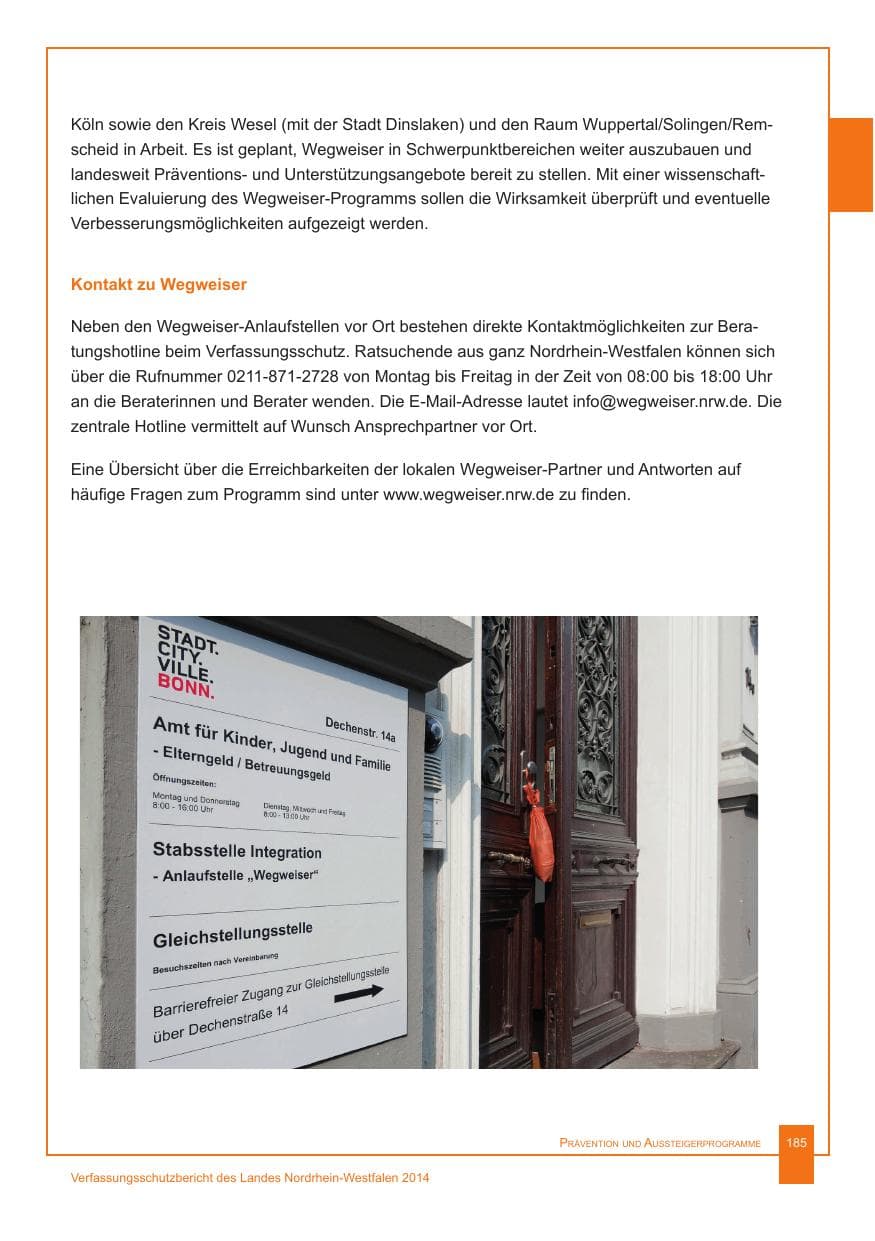 Seite 186 des Verfassungsschutzbericht 2014 Nordrhein-Westfalen