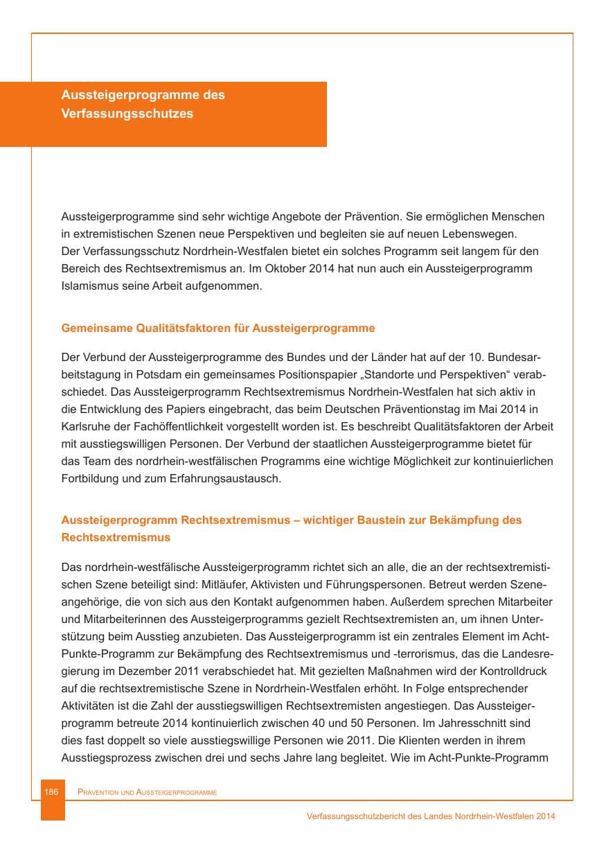 Seite 187 des Verfassungsschutzbericht 2014 Nordrhein-Westfalen