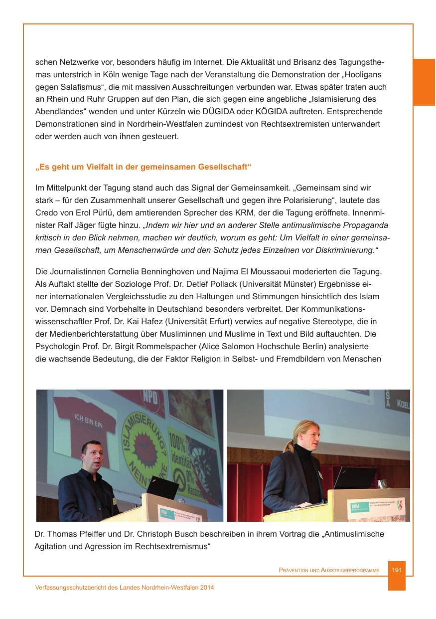 Seite 192 des Verfassungsschutzbericht 2014 Nordrhein-Westfalen