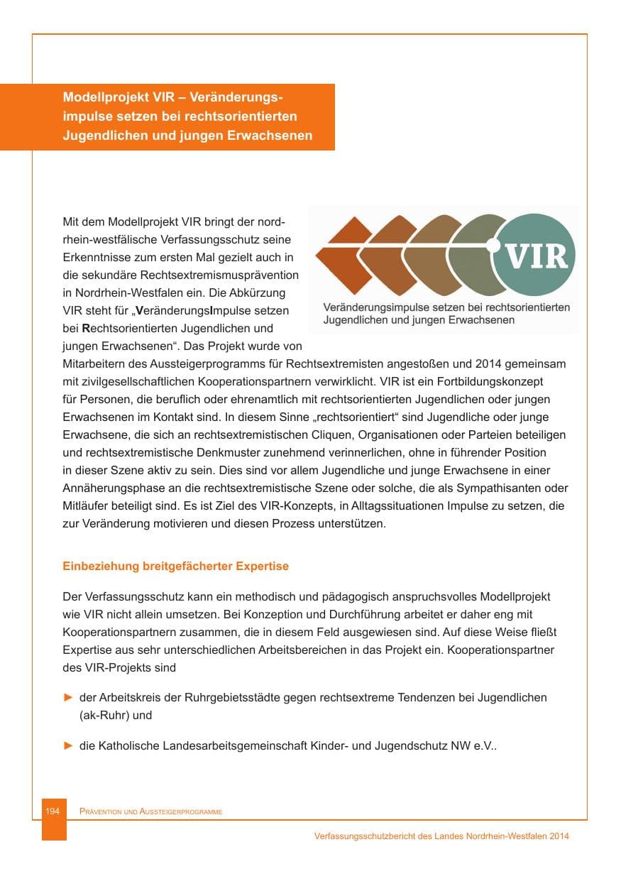 Seite 195 des Verfassungsschutzbericht 2014 Nordrhein-Westfalen