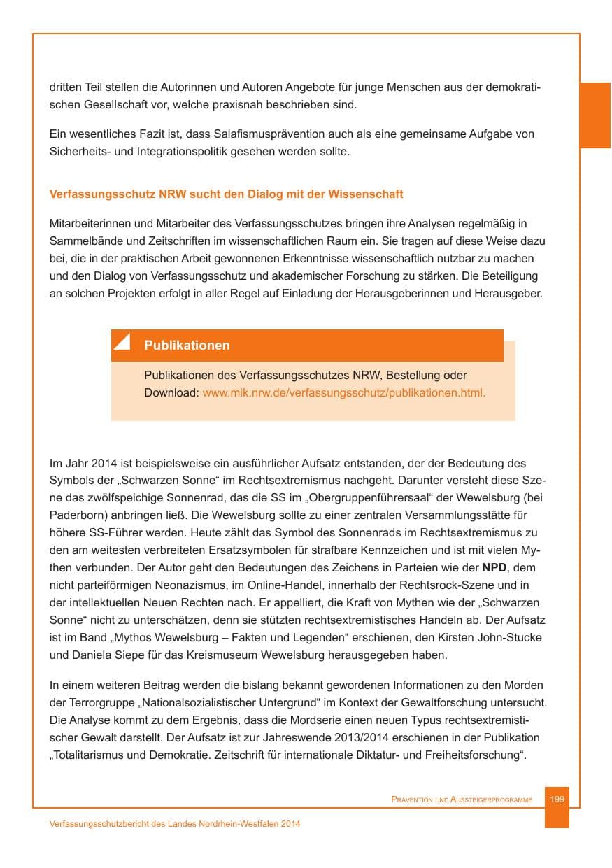 Seite 200 des Verfassungsschutzbericht 2014 Nordrhein-Westfalen
