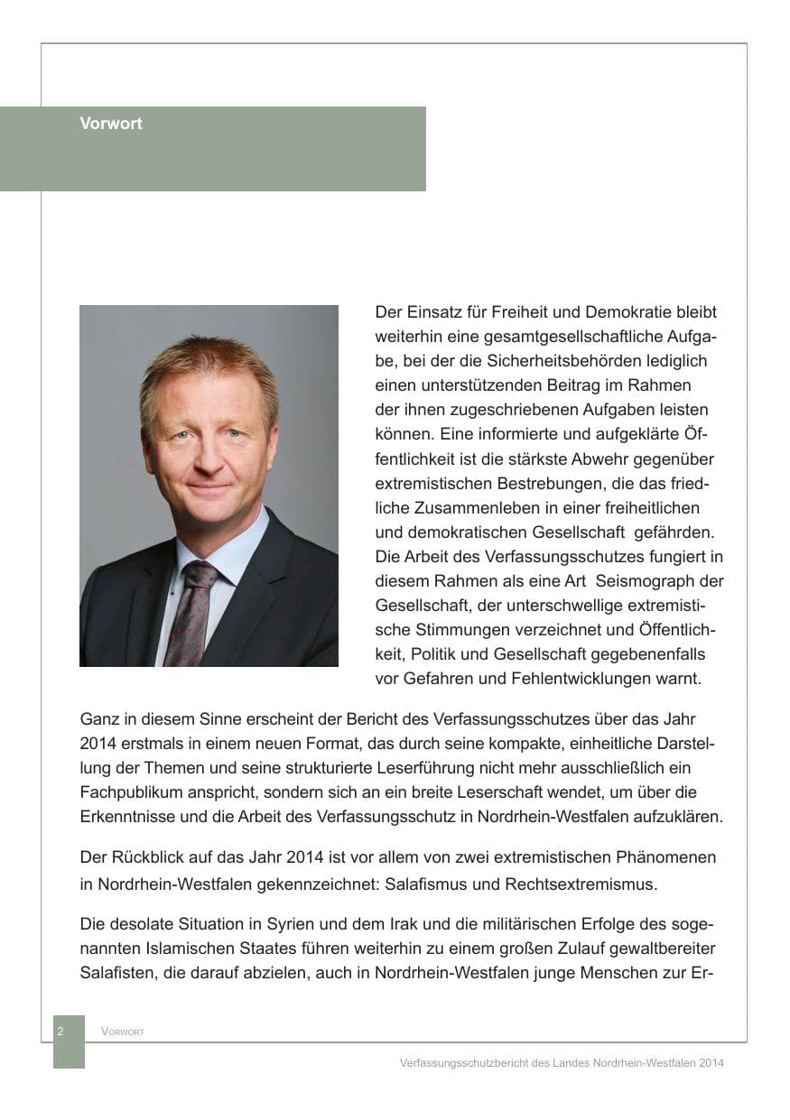 Seite 3 des Verfassungsschutzbericht 2014 Nordrhein-Westfalen