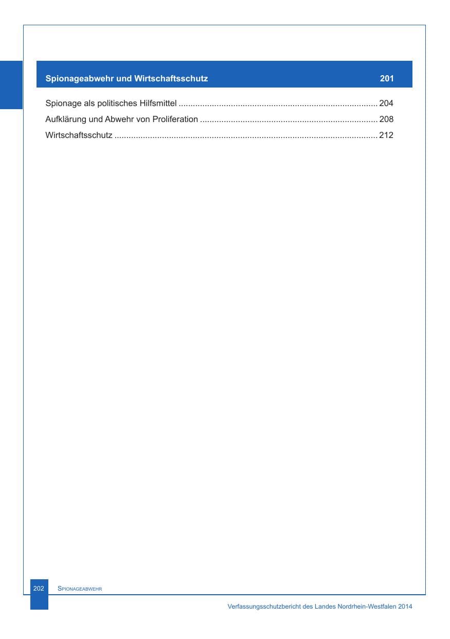 Seite 203 des Verfassungsschutzbericht 2014 Nordrhein-Westfalen