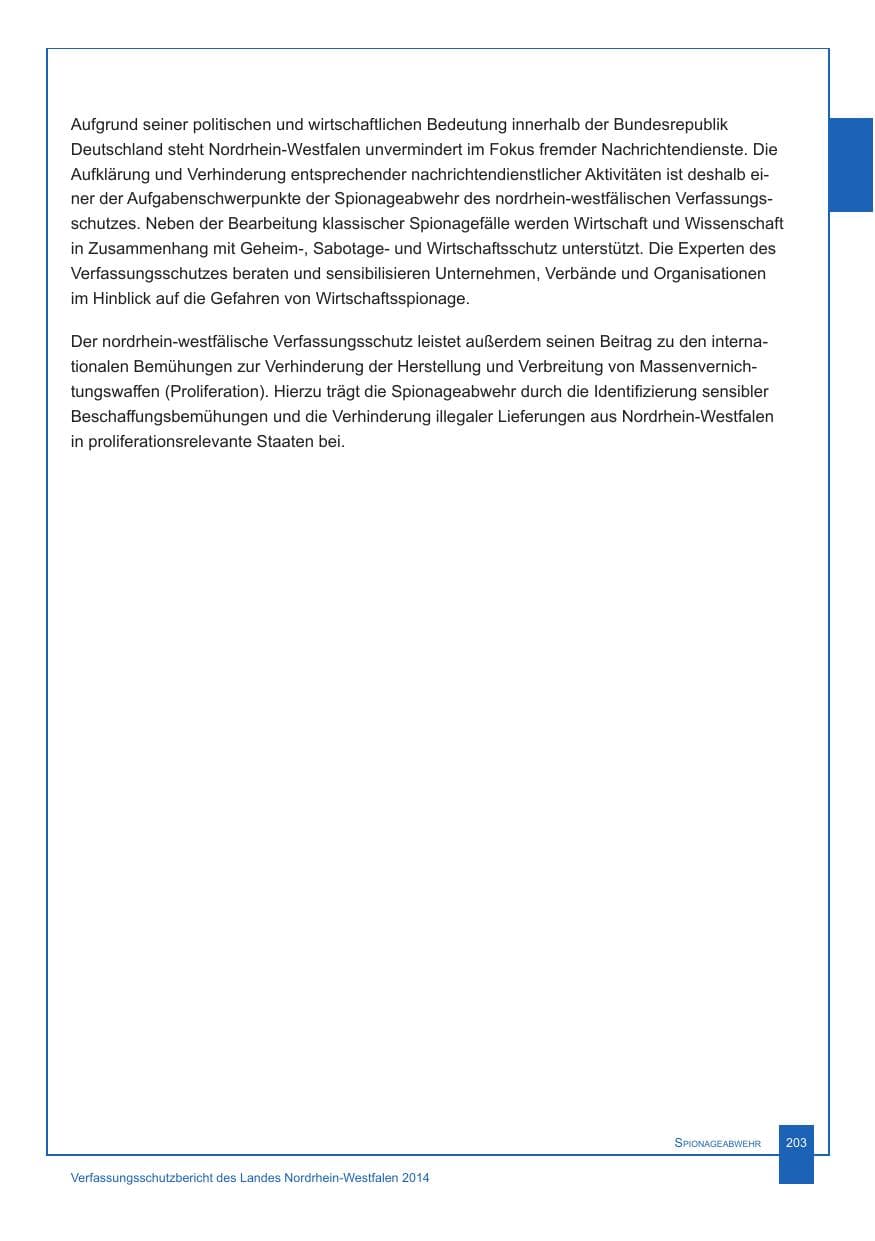 Seite 204 des Verfassungsschutzbericht 2014 Nordrhein-Westfalen