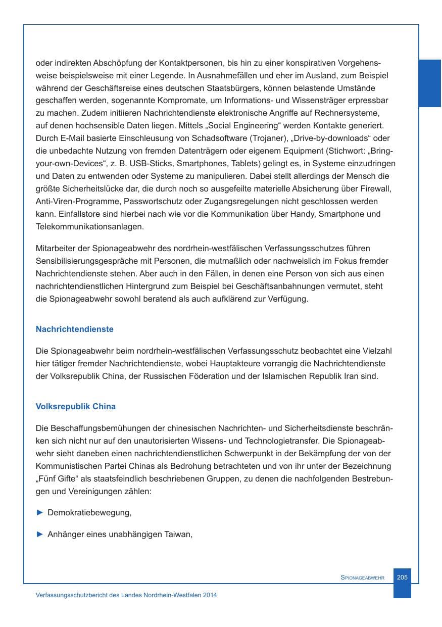 Seite 206 des Verfassungsschutzbericht 2014 Nordrhein-Westfalen