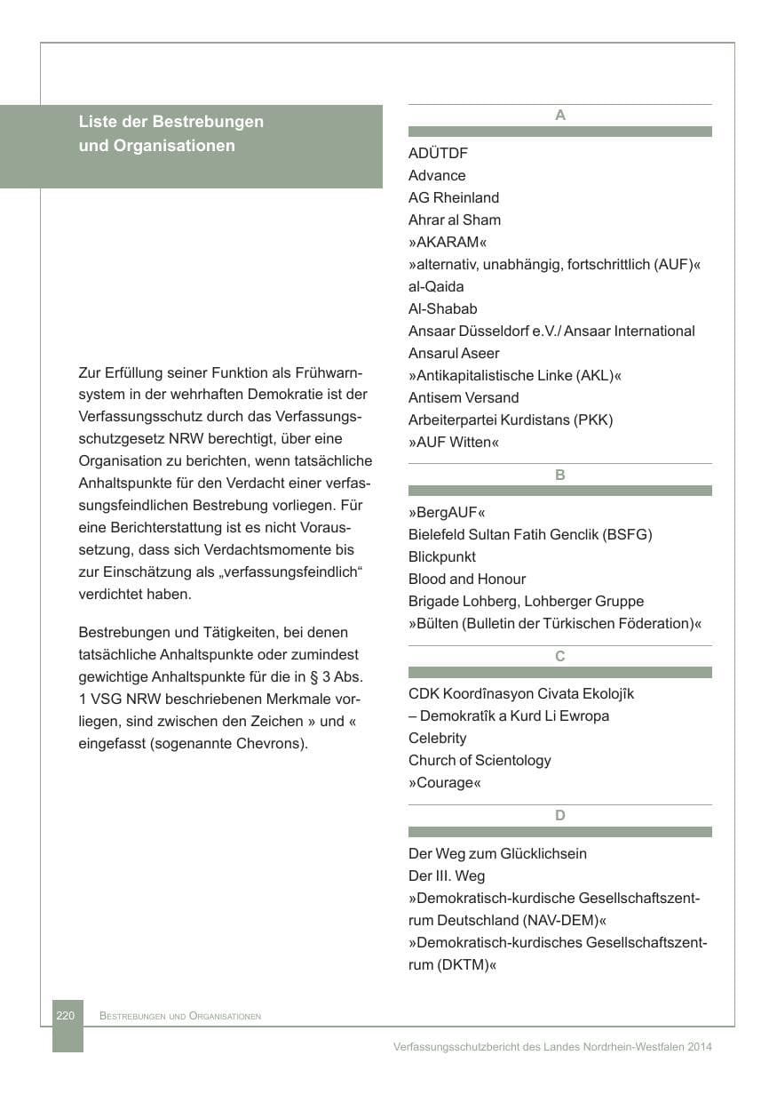 Seite 221 des Verfassungsschutzbericht 2014 Nordrhein-Westfalen